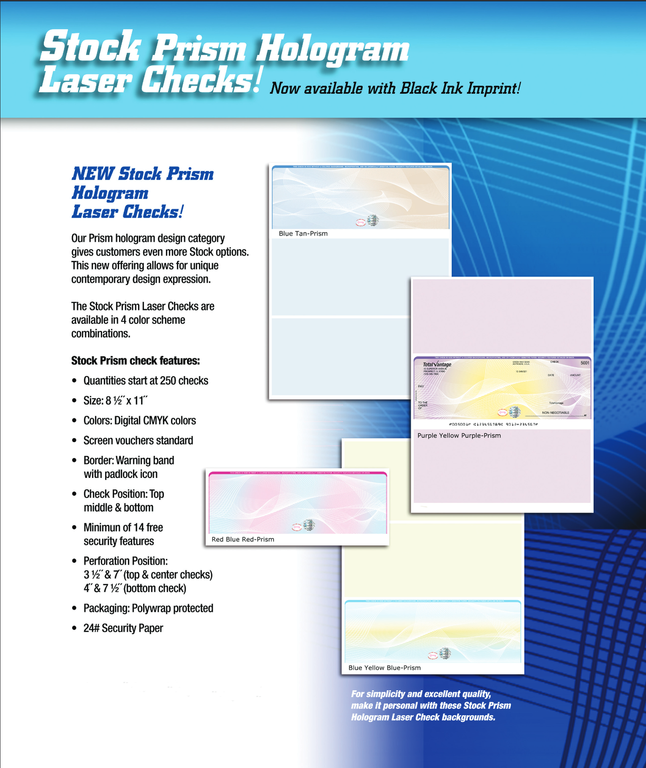 Prism Hologram Blank Business Checks