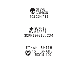 Kit includes stamp, 216 characters and 8 pictograms, tweezers and thermal adhesive tape