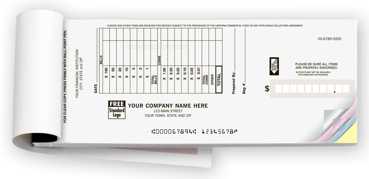 Booked Deposit Tickets - Cash Only Format - 1 Part