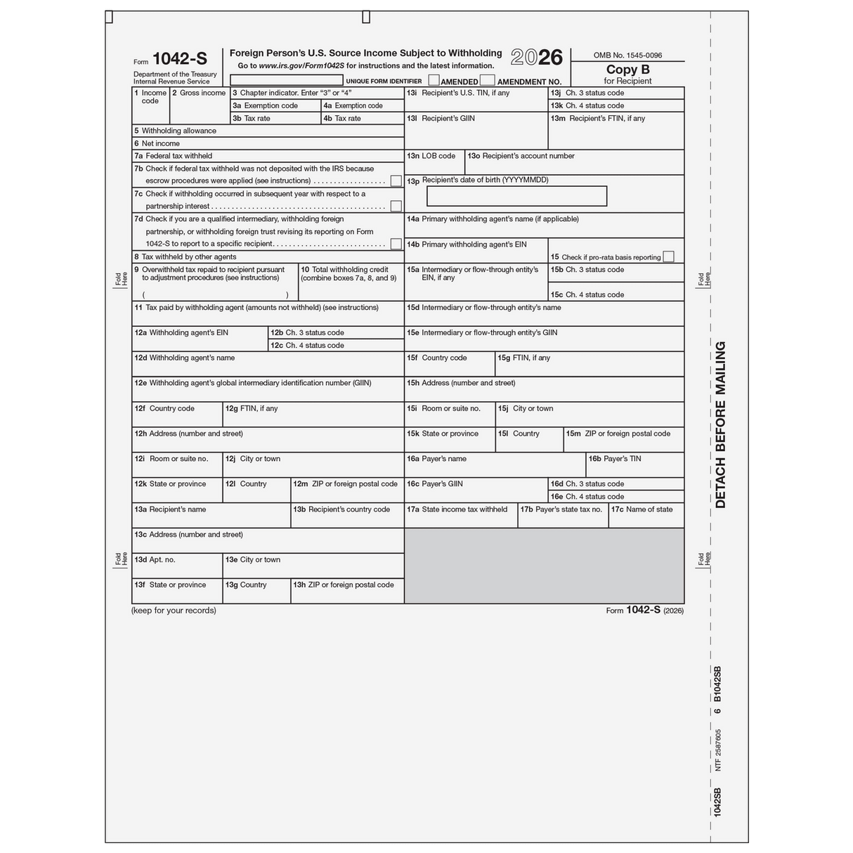 2026 1042-S Recipient Copy B Forms