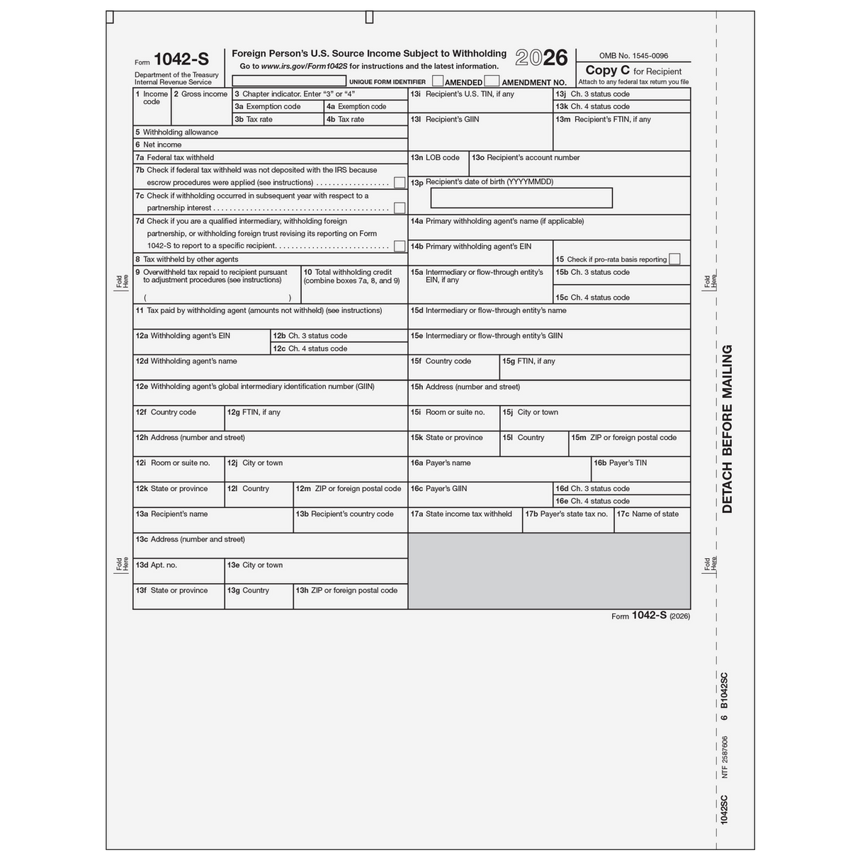 2026 1042-S Recipient Federal Copy C Forms