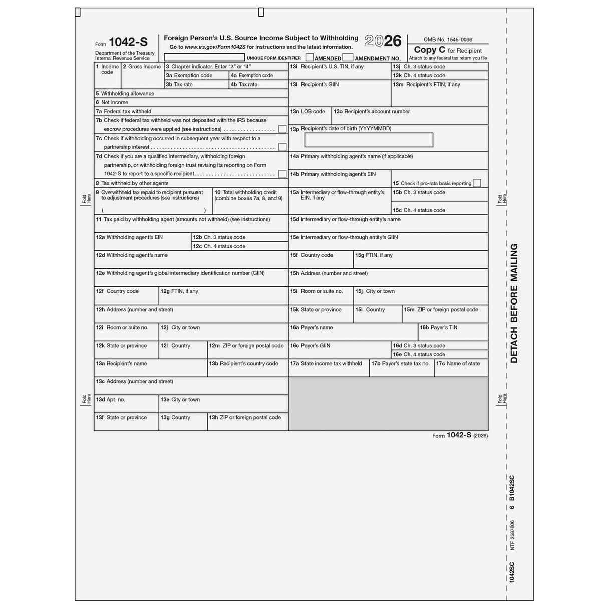 2026 1042-S Recipient Federal Copy C Forms