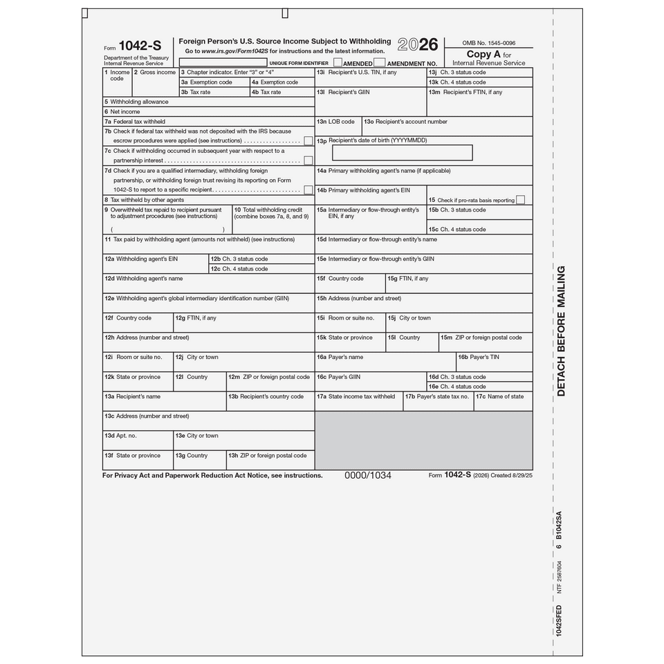 2026 1042-S Federal Copy A Forms