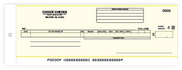 Yellow Payroll/General Disbursement Center Check - 2-part one-write check