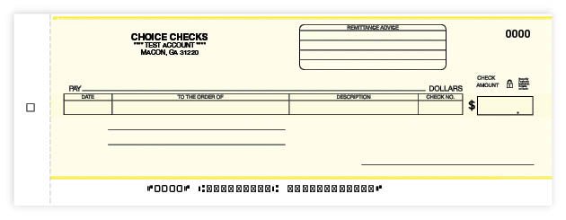 Yellow Cash Disbursement Center Check - 2-part one-write check