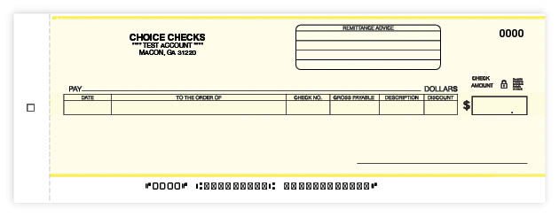 Yellow Accounts Payable Center Check - 1-part one-write check