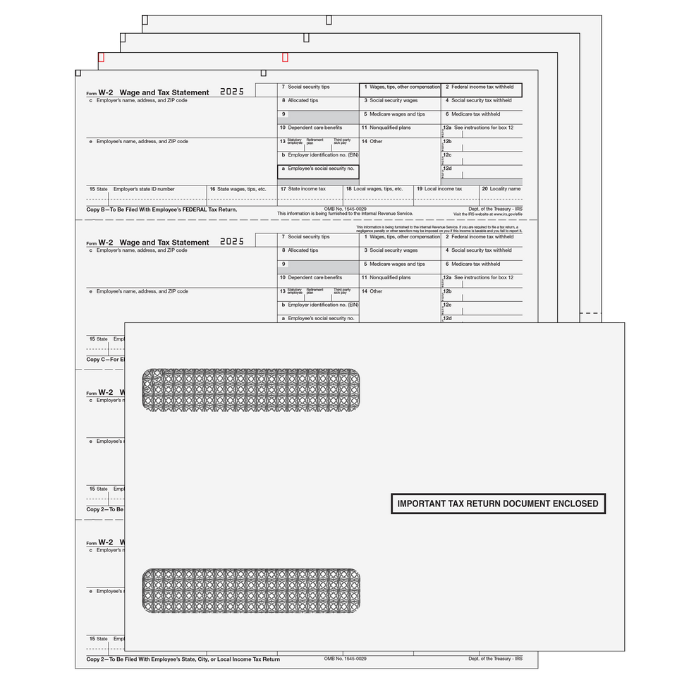 4up Horizontal W-2 Form 6-part Kit - (with Self Seal Envelopes)