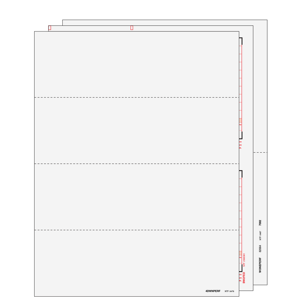 4up Blank W-2 Form 6-part Set with Instructions (Horizontal Employee Copies)
