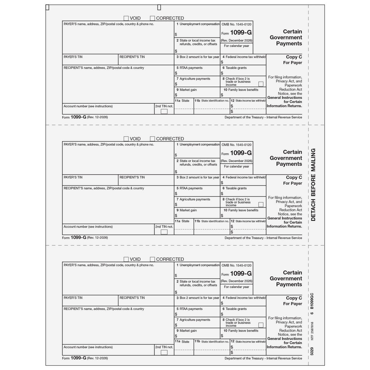 2026 1099-G Payer or State Copy C Forms
