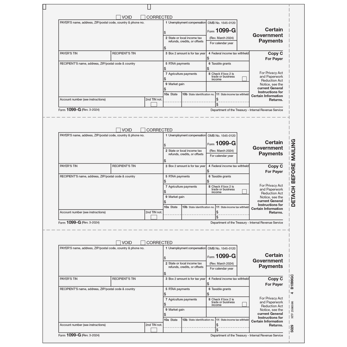 Form 1099-G Certain Government Payments - Copy C Payer