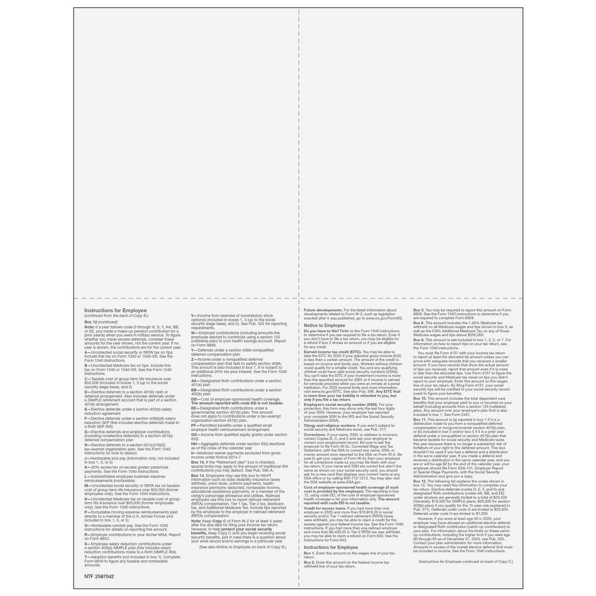W-2 Employee Copies 2/2/B/C - 4up Quadrant