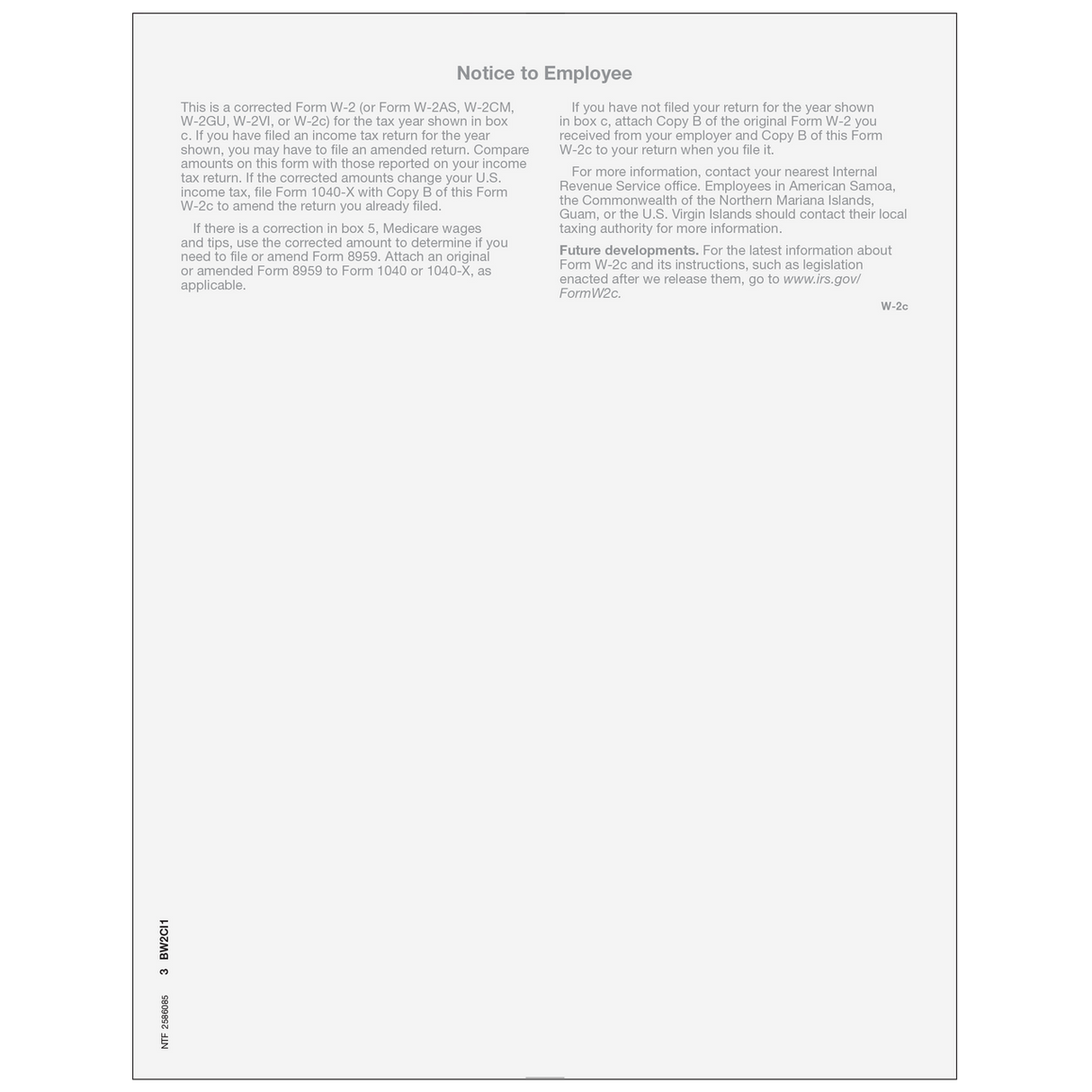 Form W-2C Corrected Employee Record, Copy C