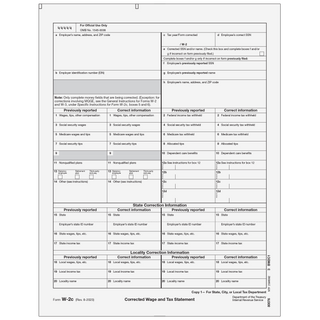 Form W-2C Corrected Employer State, City, Local, or Record, Copy 1 - 25 Qty