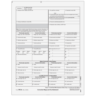 Form W-2C Corrected Employee, State, City, Local, Copy 2 - 25 Qty