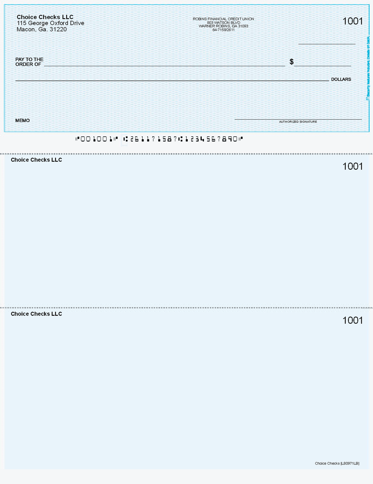 Lattice Imprinted Business Checks on Top - Good Security - Lattice Blue