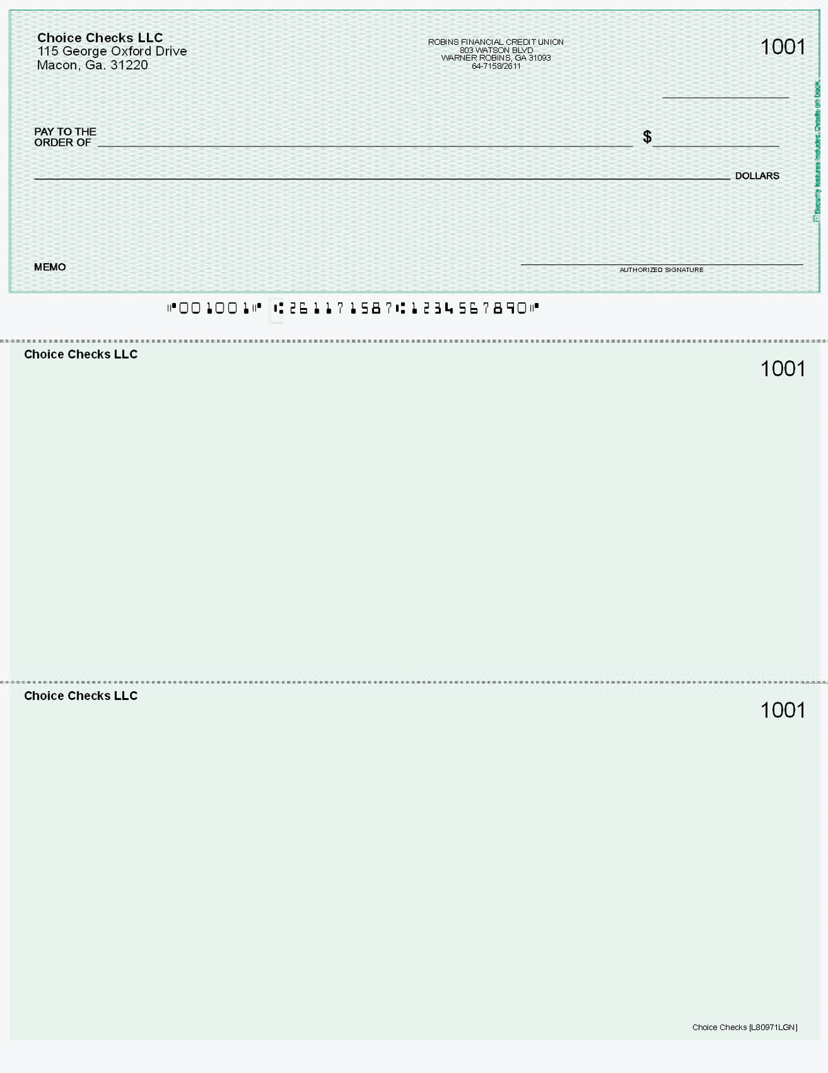 Lattice Imprinted Business Checks on Top - Good Security - Lattice Green