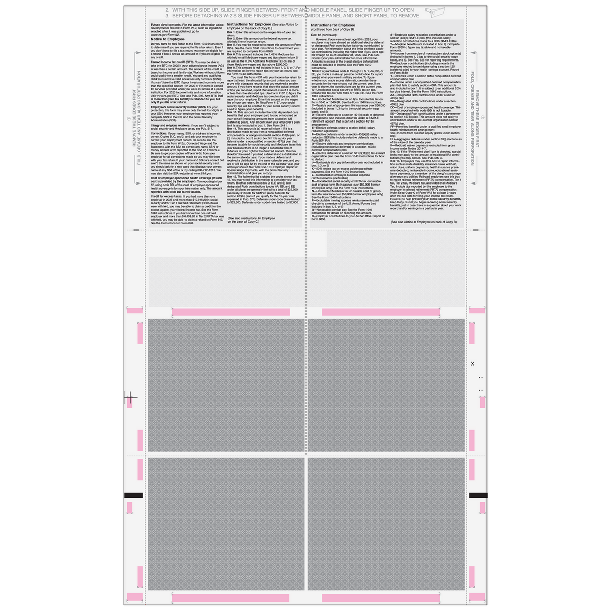 2026 W-2 Pressure Seal EZ Fold W-2 4-Up Quadrant Preprinted Forms
