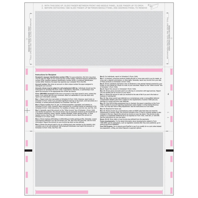 11'' Pressure Seal 1099-MISC Form - Z Fold Recipient (Copies B, 2)
