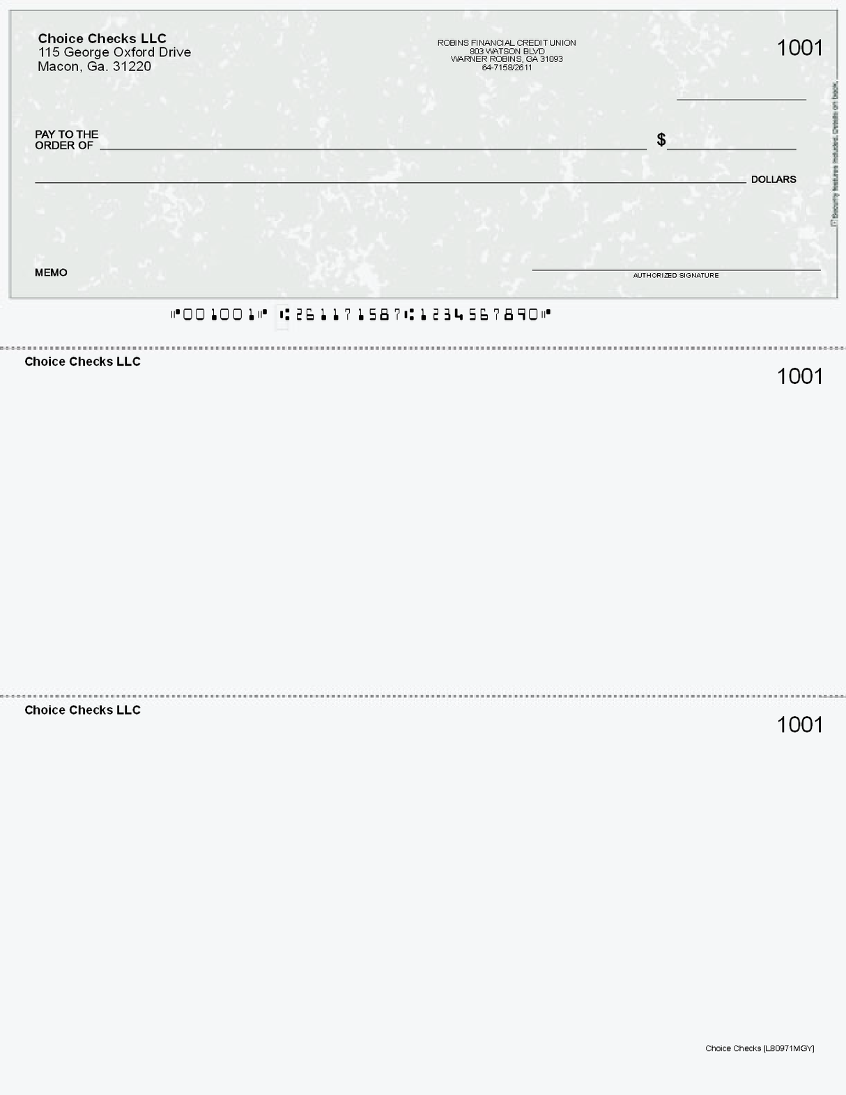 Marble Imprinted Business Check on Top - Good Security - Marble Gray
