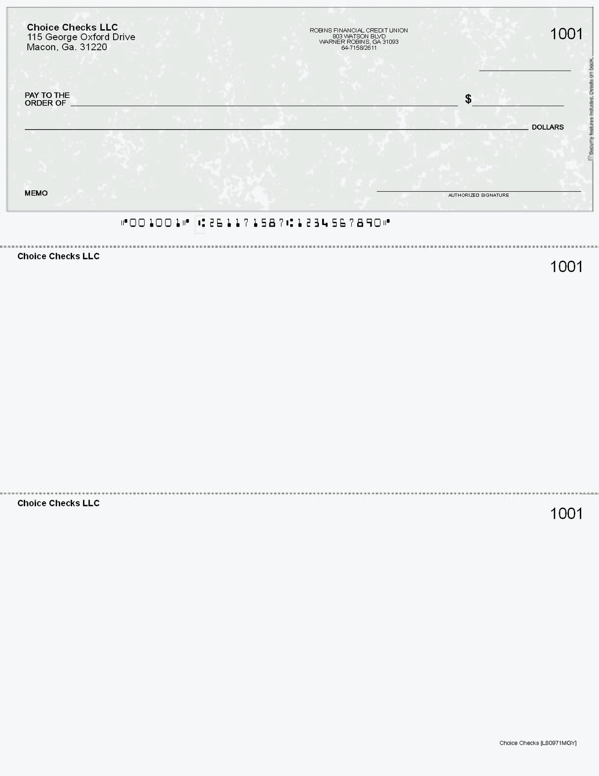 Marble Imprinted Business Check on Top - Good Security - Marble Gray