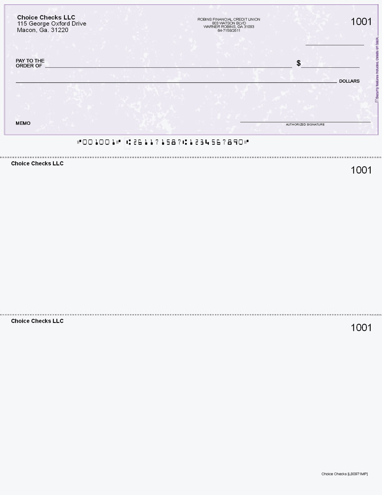 Marble Imprinted Business Check on Top - Good Security - Marble Purple