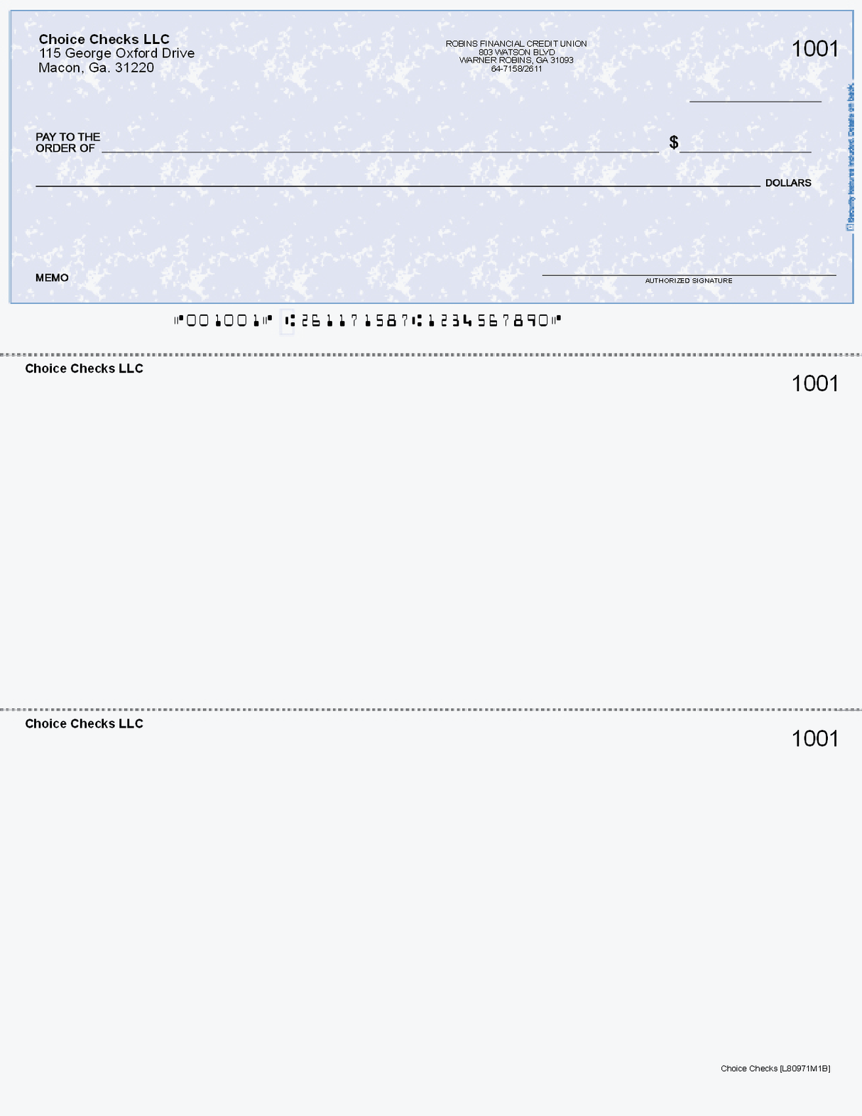Marble Imprinted Business Check on Top - Good Security - Marble Blue