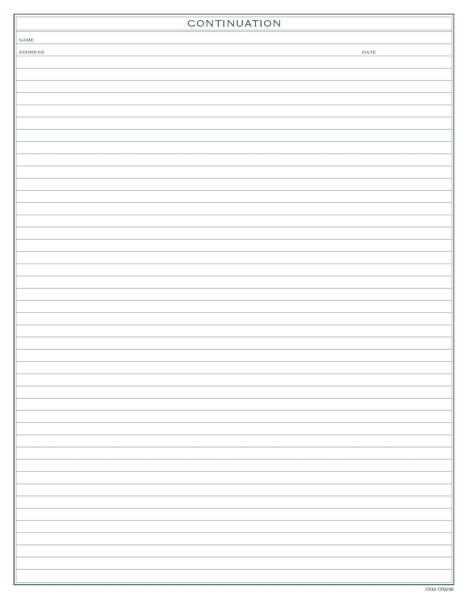 Recall Exam Charting form 1‐sided PMS 349 green 8‐1/2" 11" 2‐hole punched top (100/Pk)