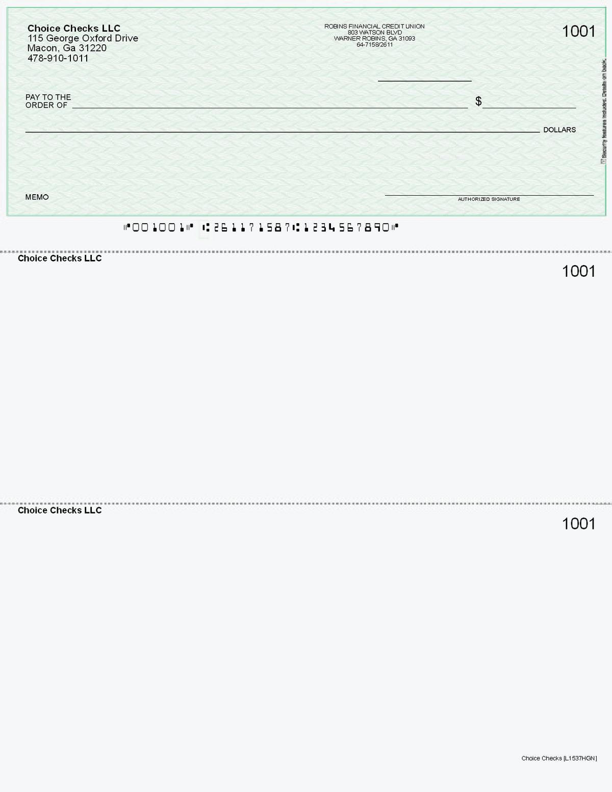 Herringbone Imprinted Business Checks on Top - Better Security – Green