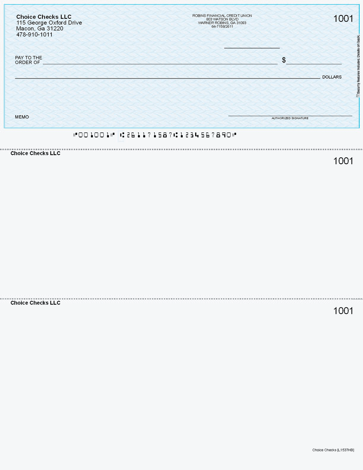 Herringbone Imprinted Business Checks on Top - Better Security – Blue