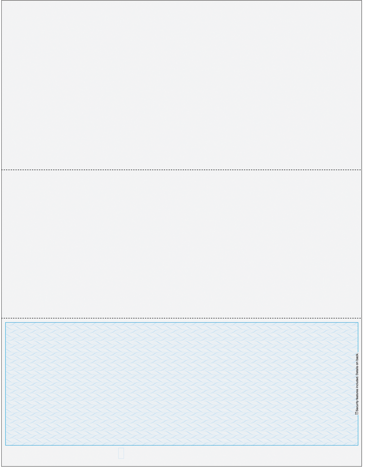Blue blank business check on bottom with two voucher sections above