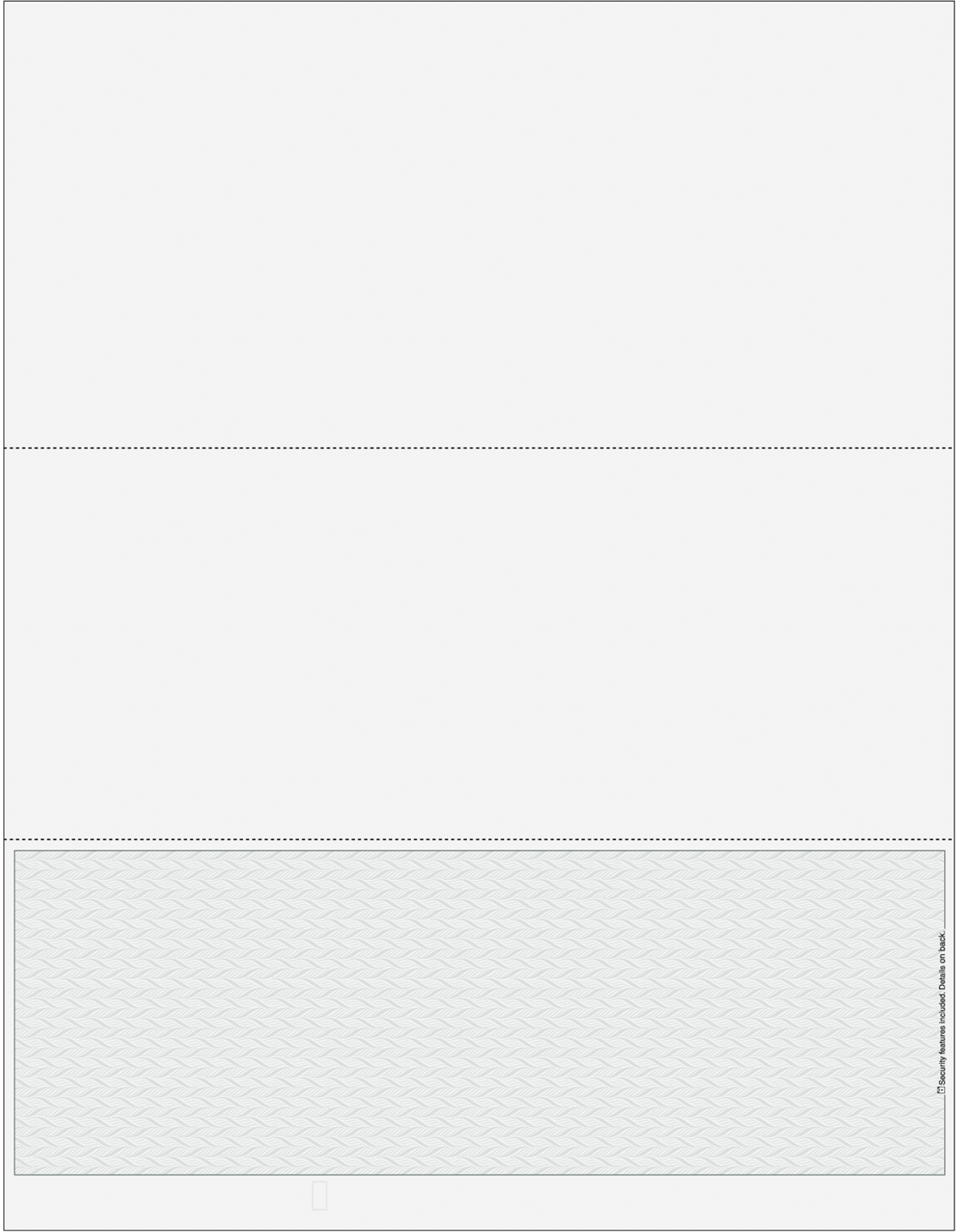 Gray blank business check on bottom with two voucher sections above