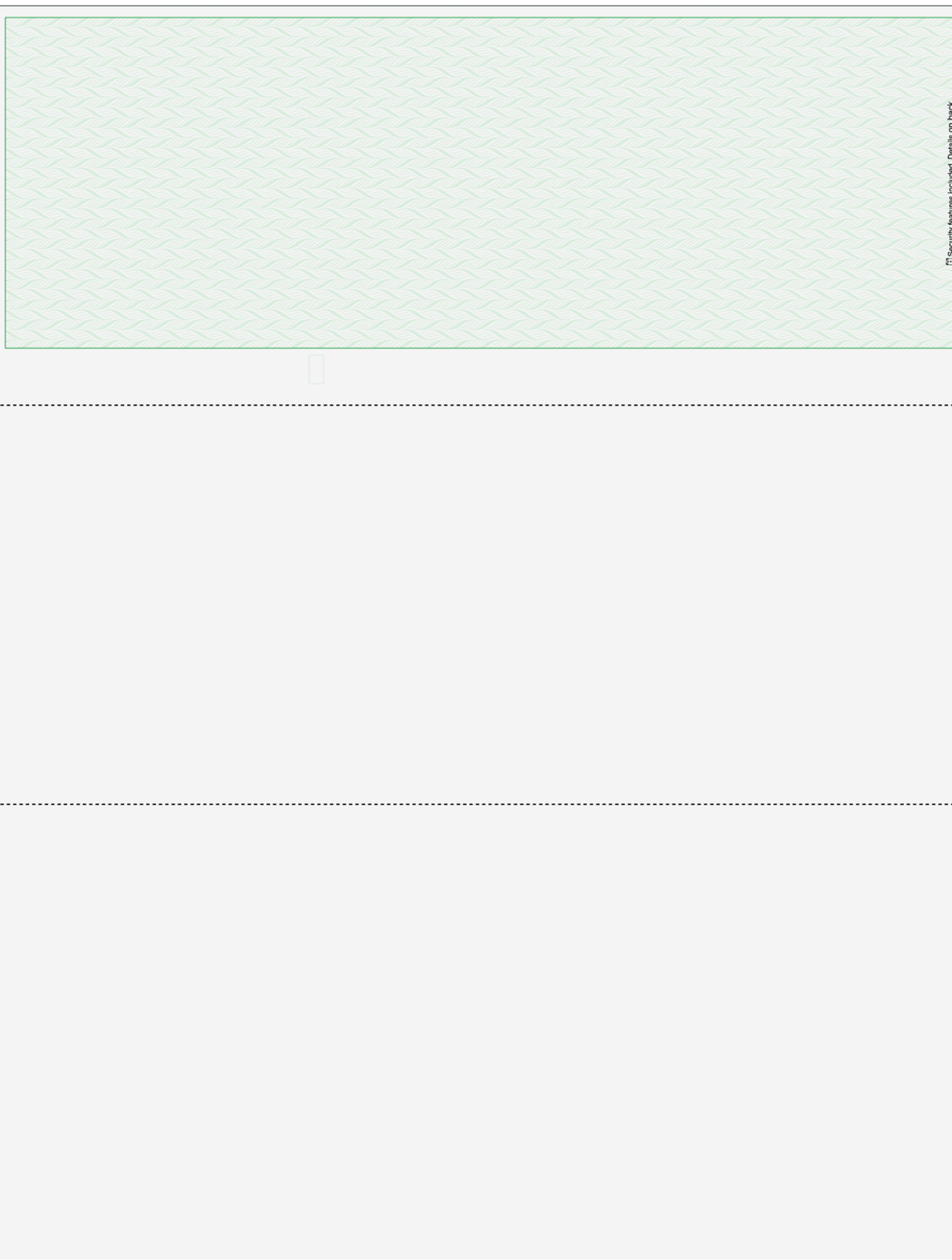 Green blank business check on top with two voucher sections below