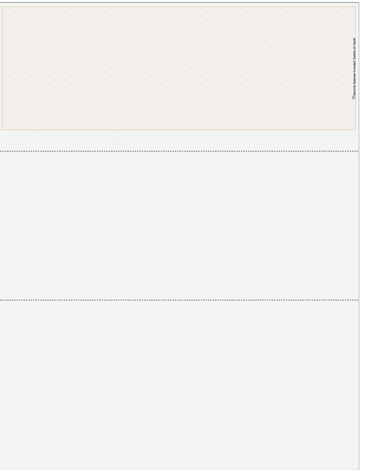 Tan blank business check on top with two voucher sections below