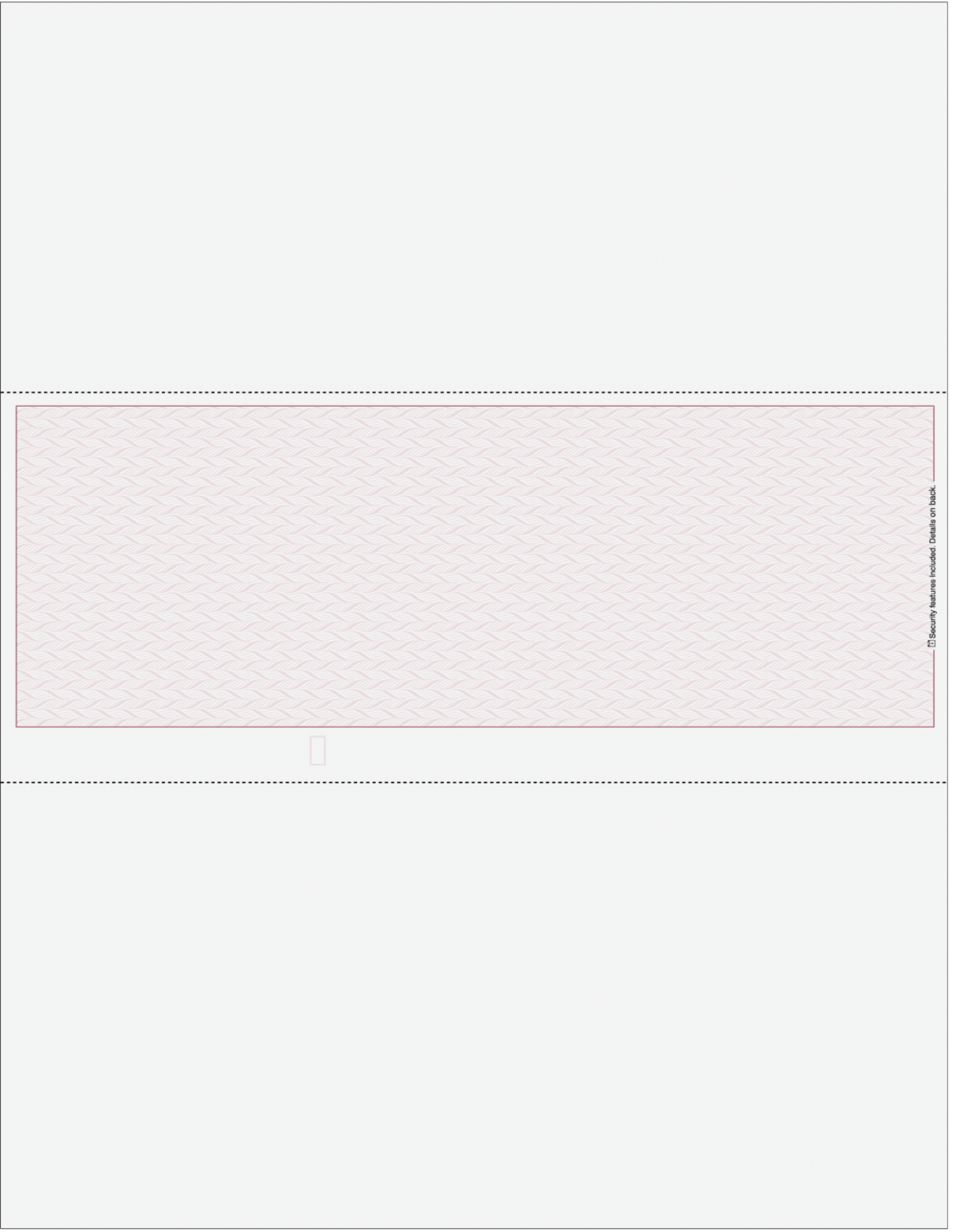 Burgundy blank business check in middle with vouchers above and below