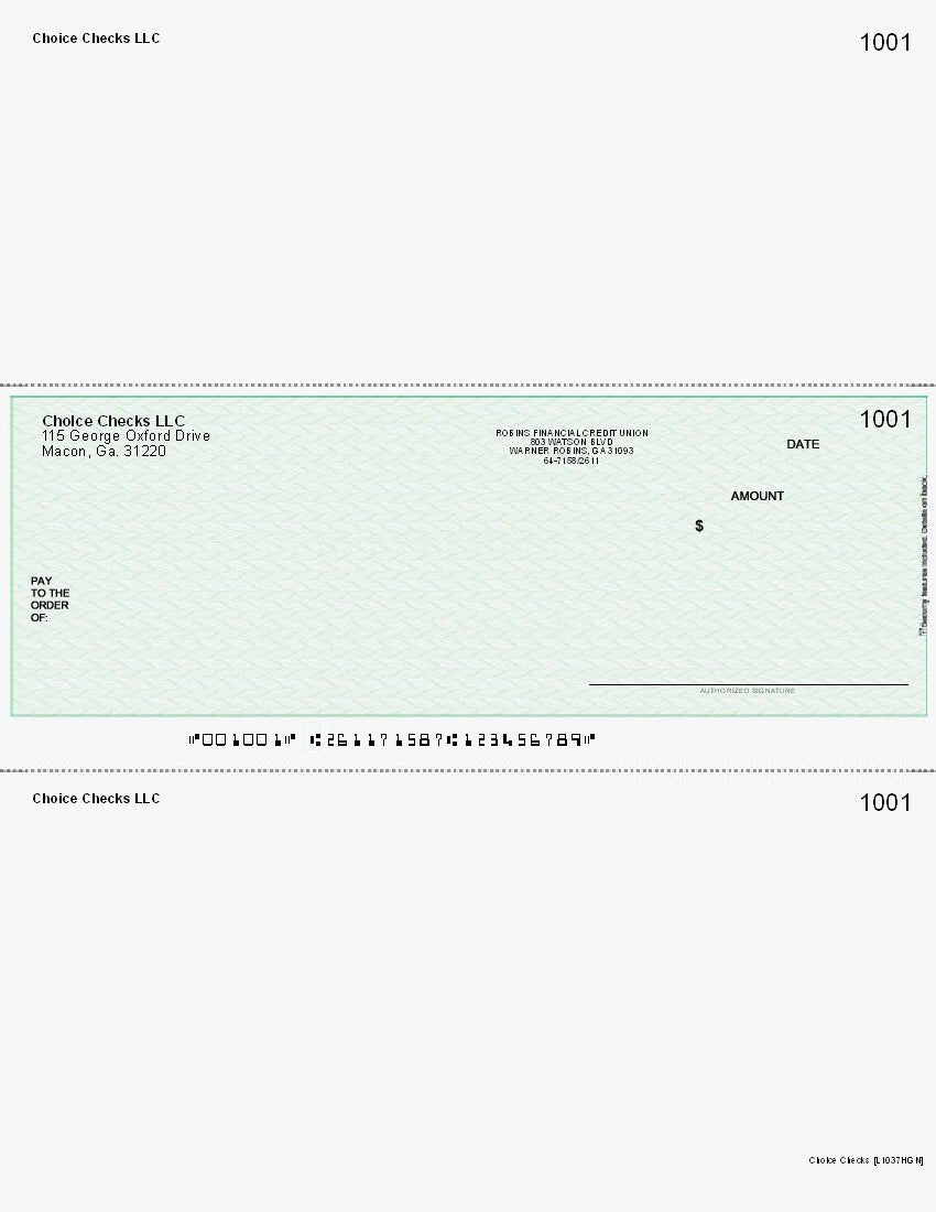 Herringbone Imprinted Business Checks In Middle -Herringbone Green