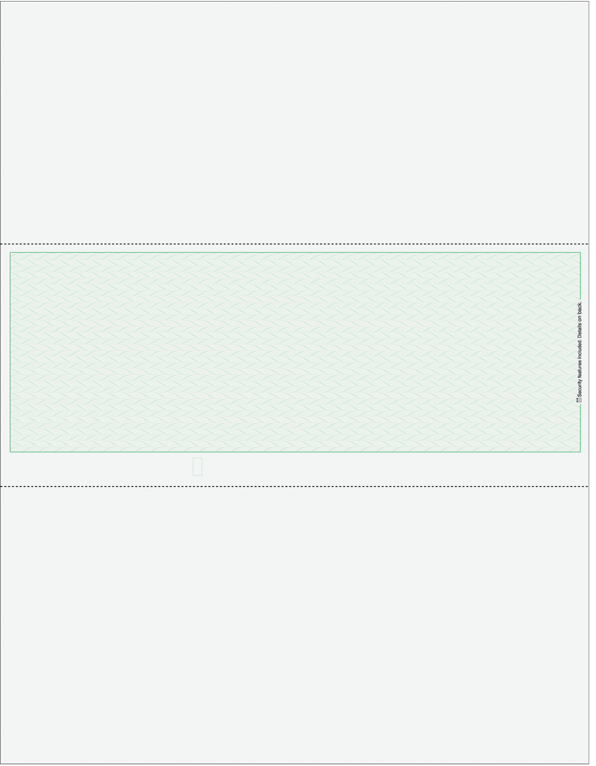 Green blank business check in middle with vouchers above and below