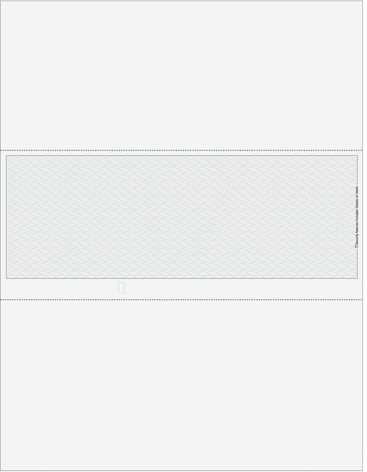Gray blank business check in middle with vouchers above and below
