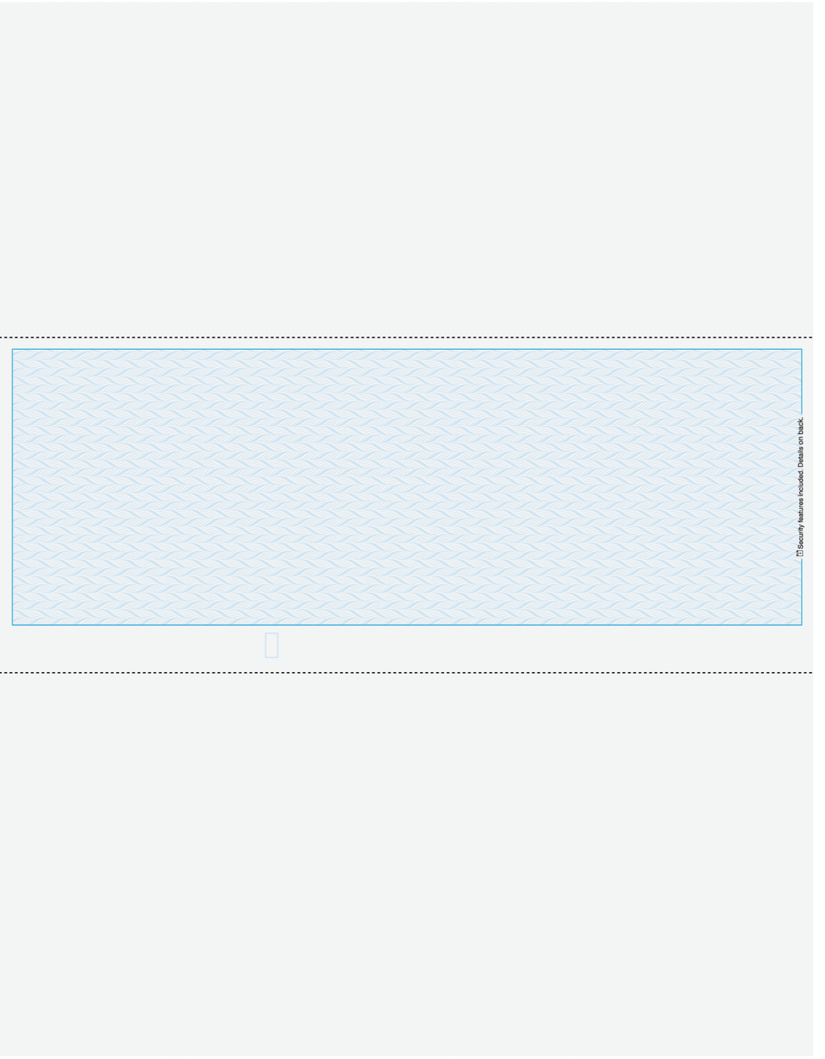 Blue blank business check in middle with vouchers above and below