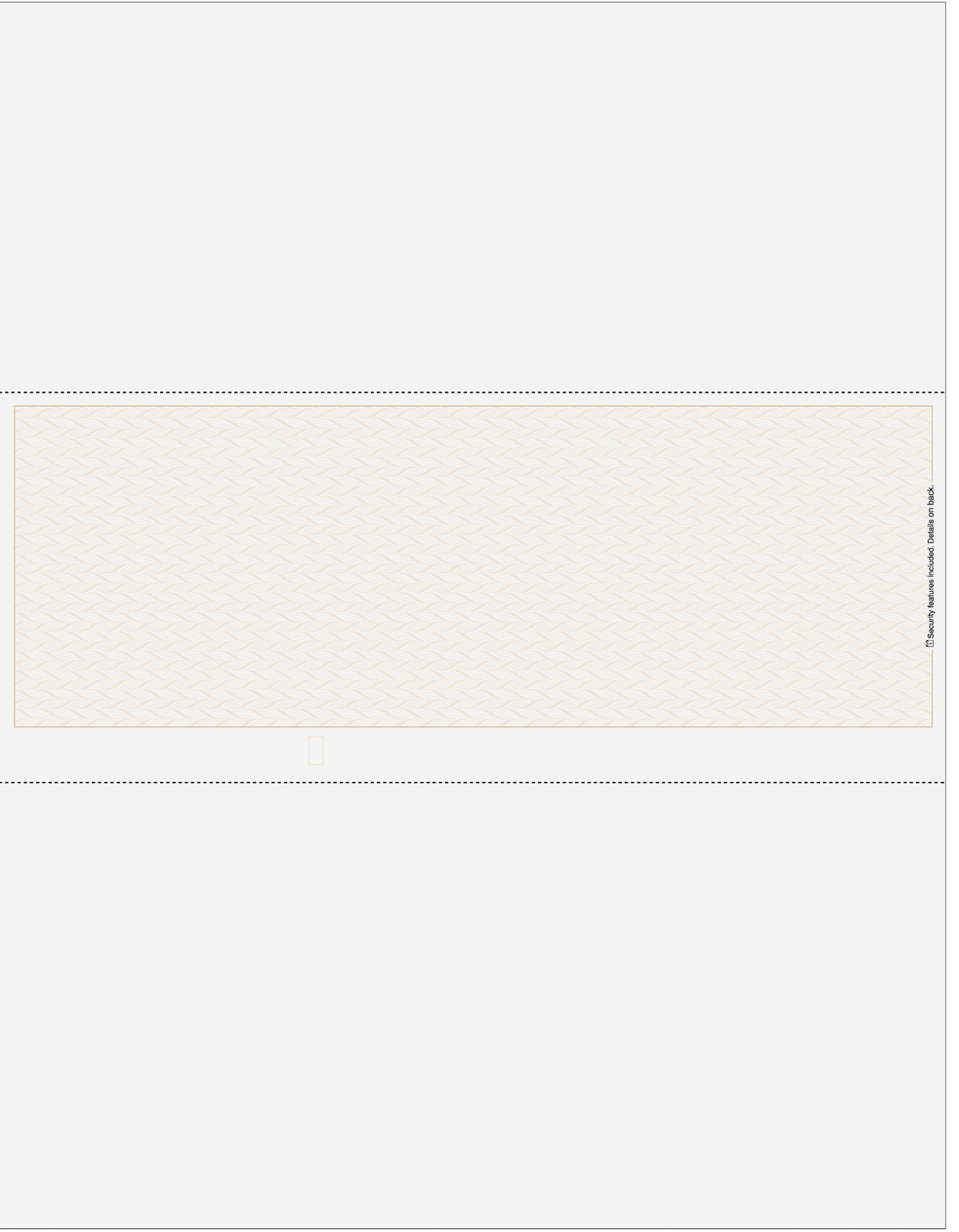 Tan blank business check in middle with vouchers above and below