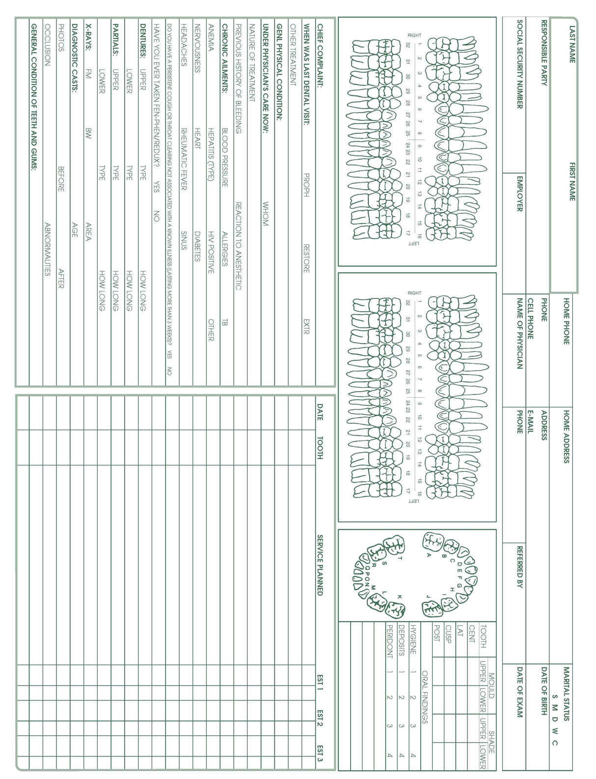 Dental Record form PMS 349 green 8‐1/2" x 11" (100/PK)