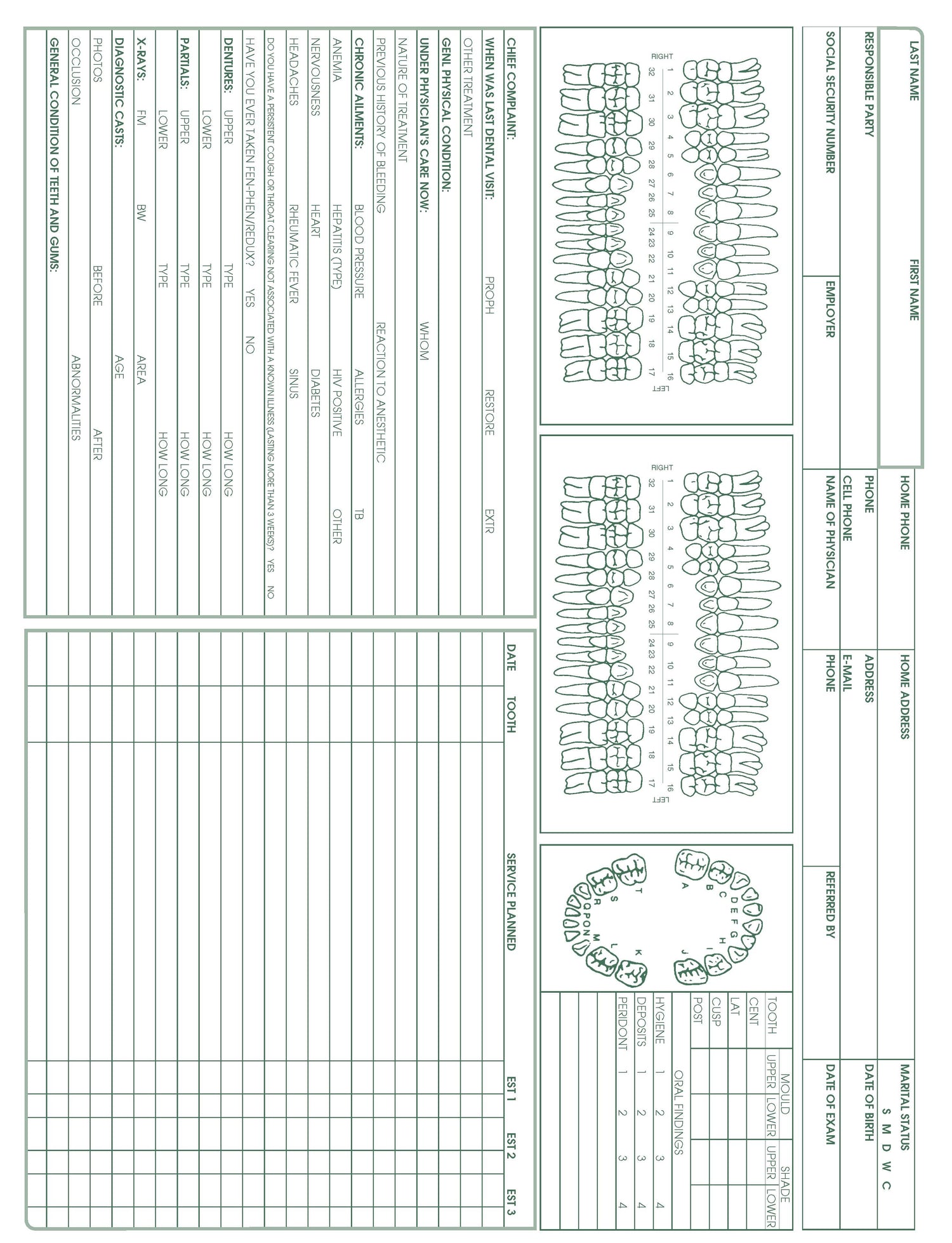 Dental Record form PMS 349 green 8‐1/2" x 11" (100/PK)