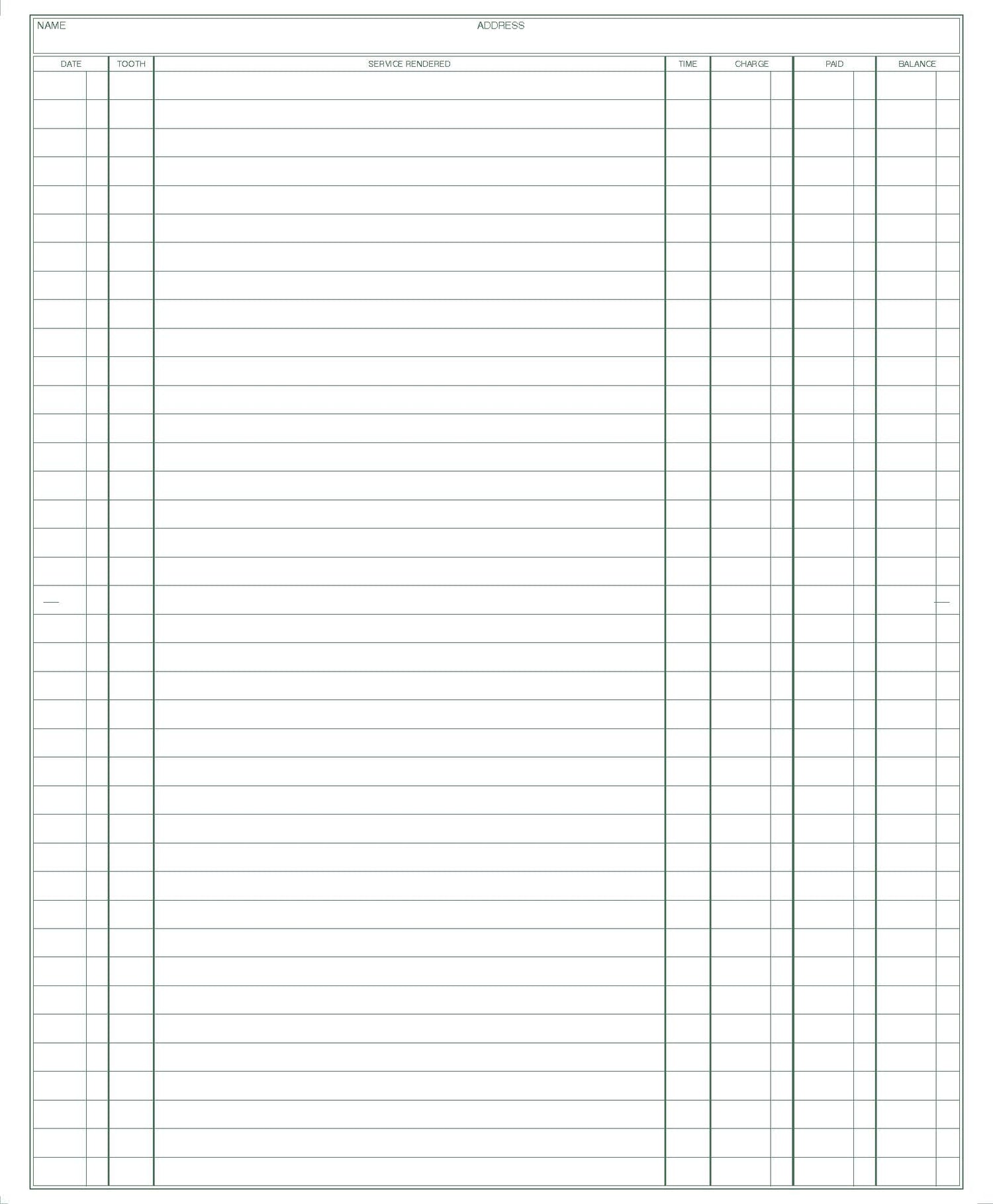 Dental Patient Record form PMS 349 green 8‐1/4" x 10" (8‐1/4" x 5" folded) (100/PK)