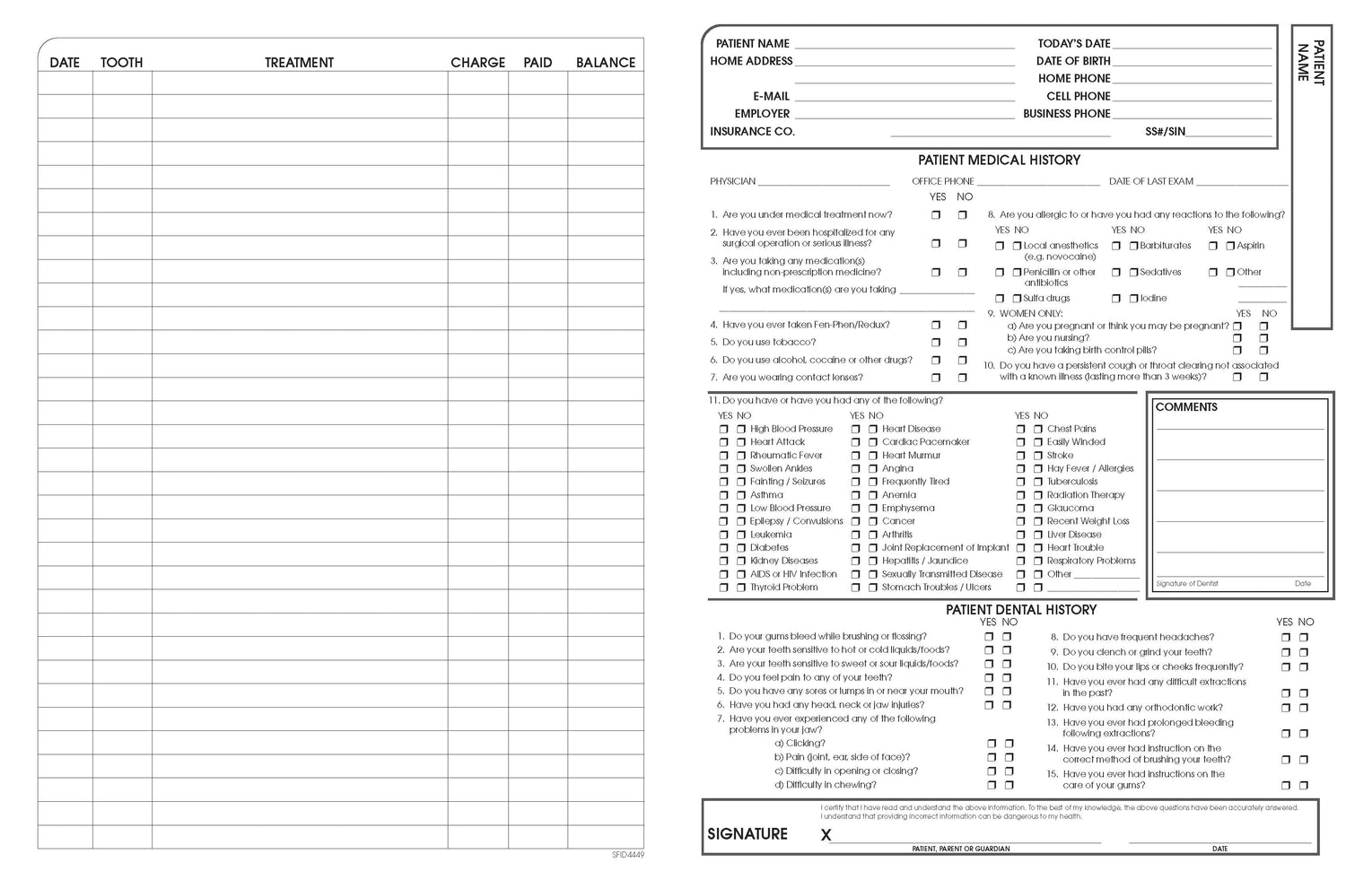 Dental/Medical Record form Black 11" x 17" (8‐1/2" x 11" folded) (100/PK)