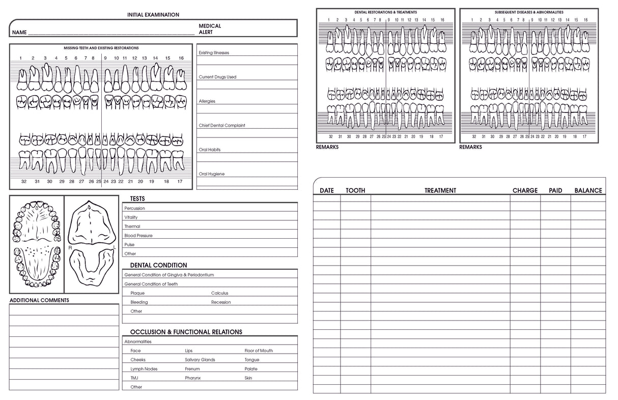 Dental/Medical Record form Black 11" x 17" (8‐1/2" x 11" folded) (100/PK)