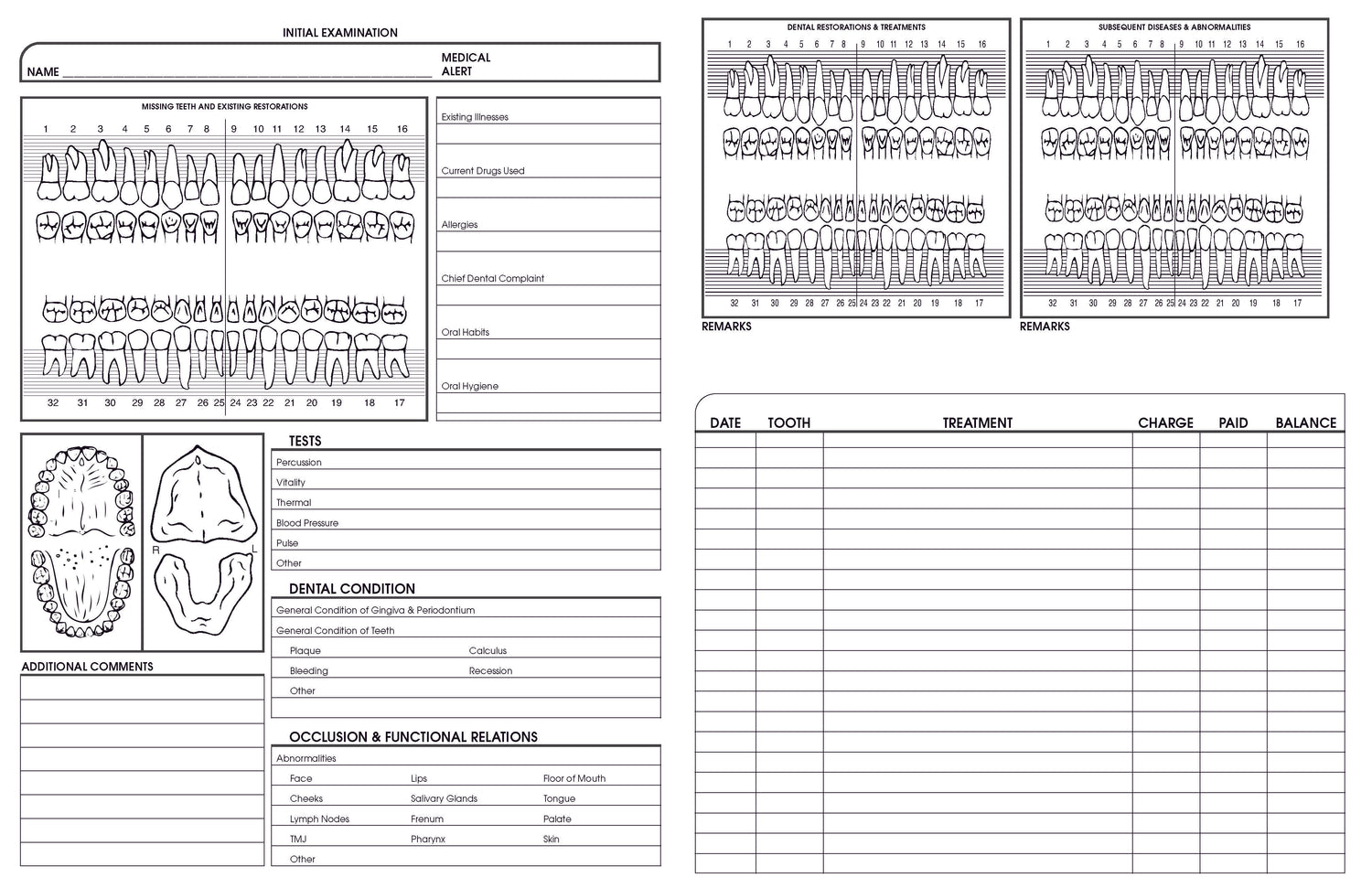 Dental/Medical Record form Black 11" x 17" (8‐1/2" x 11" folded) (100/PK)