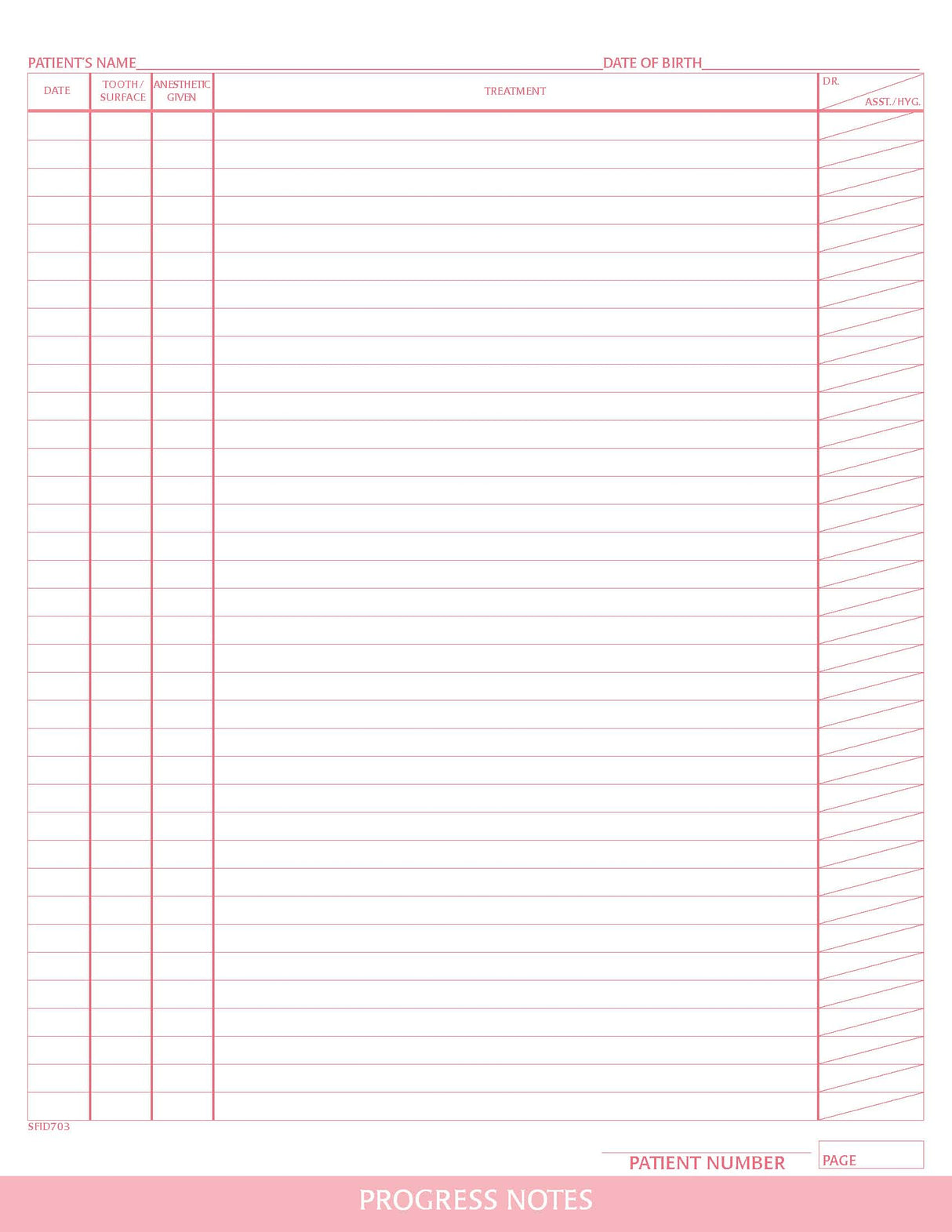 Progress Note Charting form PMS 198 red 8‐1/2" 11" 2‐hole punched top and bottom (100/PK)