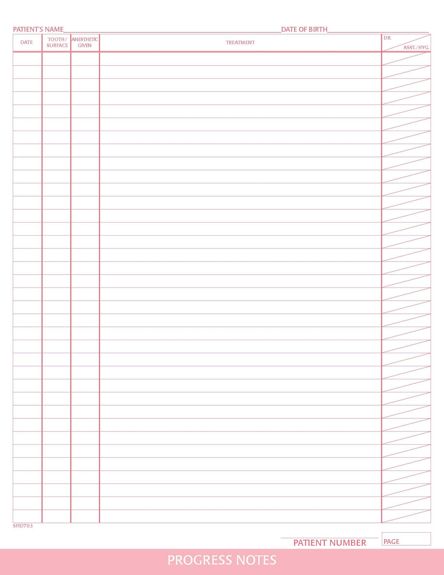 Progress Note Charting form PMS 198 red 8‐1/2" 11" 2‐hole punched top and bottom (100/PK)