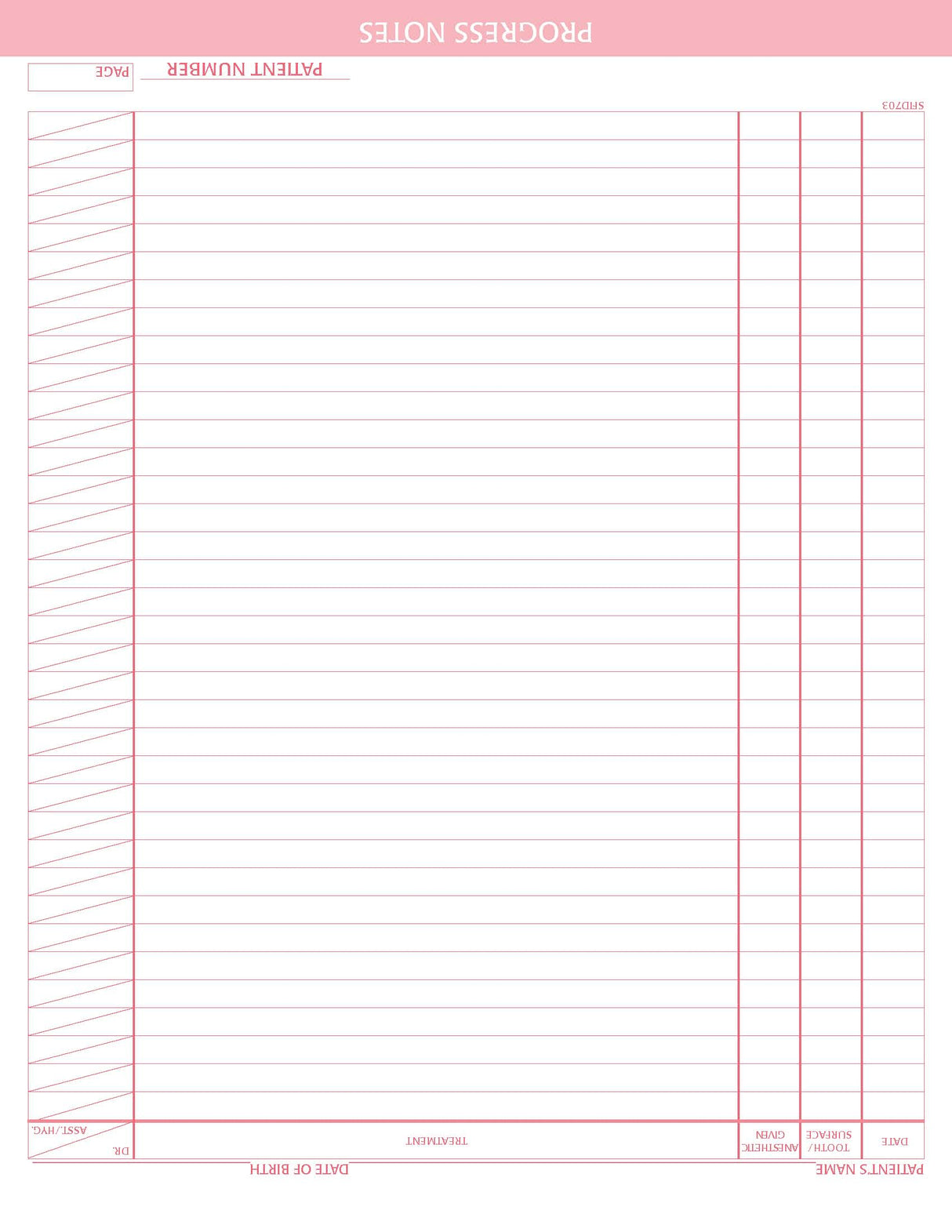 Progress Note Charting form PMS 198 red 8‐1/2" 11" 2‐hole punched top and bottom (100/PK)