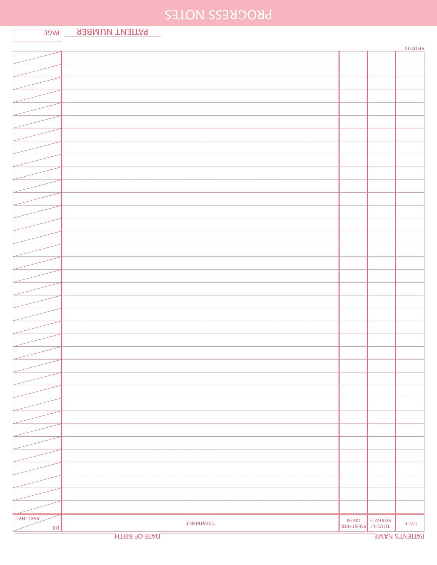 Progress Note Charting form PMS 198 red 8‐1/2" 11" 2‐hole punched top and bottom (100/PK)