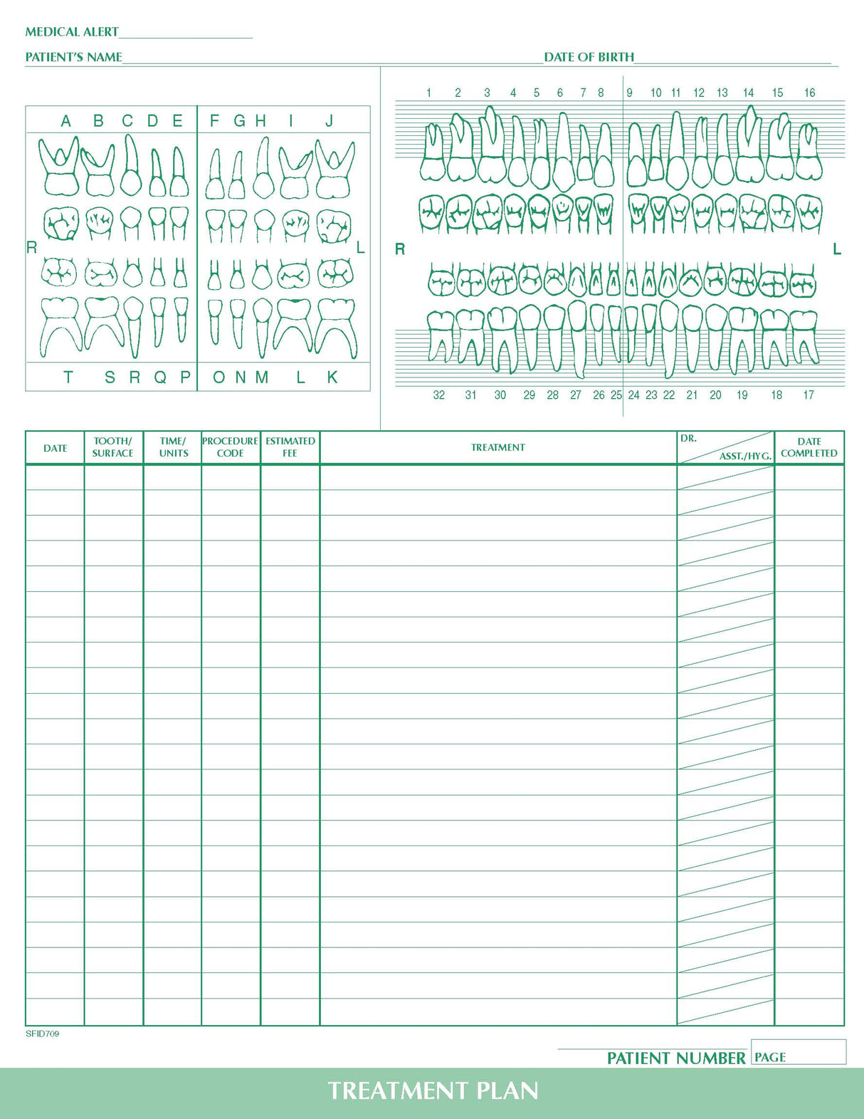 Treatment Plan w/ Chart form PMS 347 green 8‐1/2" 11" 2‐hole punched top (100/PK)